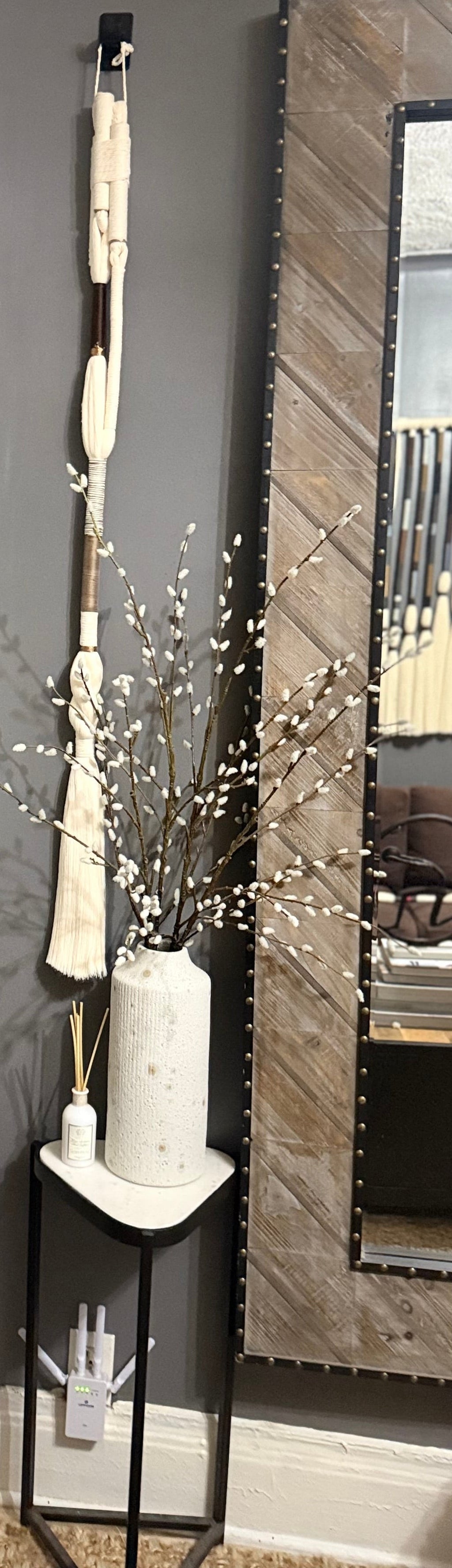 Earthline Vertical Macrame’ Wall Hanging/ chocolate Brown & Beige Fiber Art