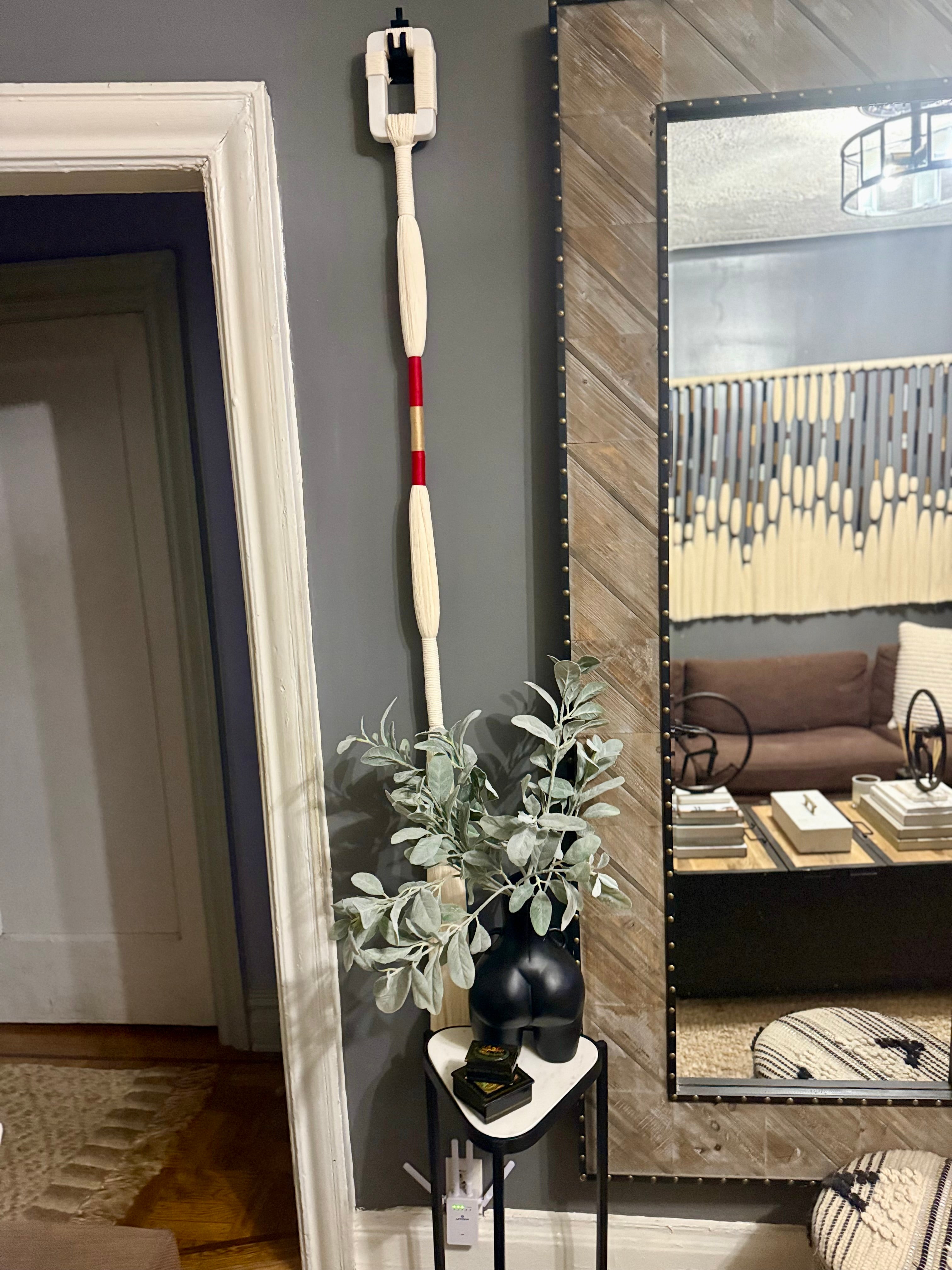 Modern Cream & Red Macrame’ Wall Wand