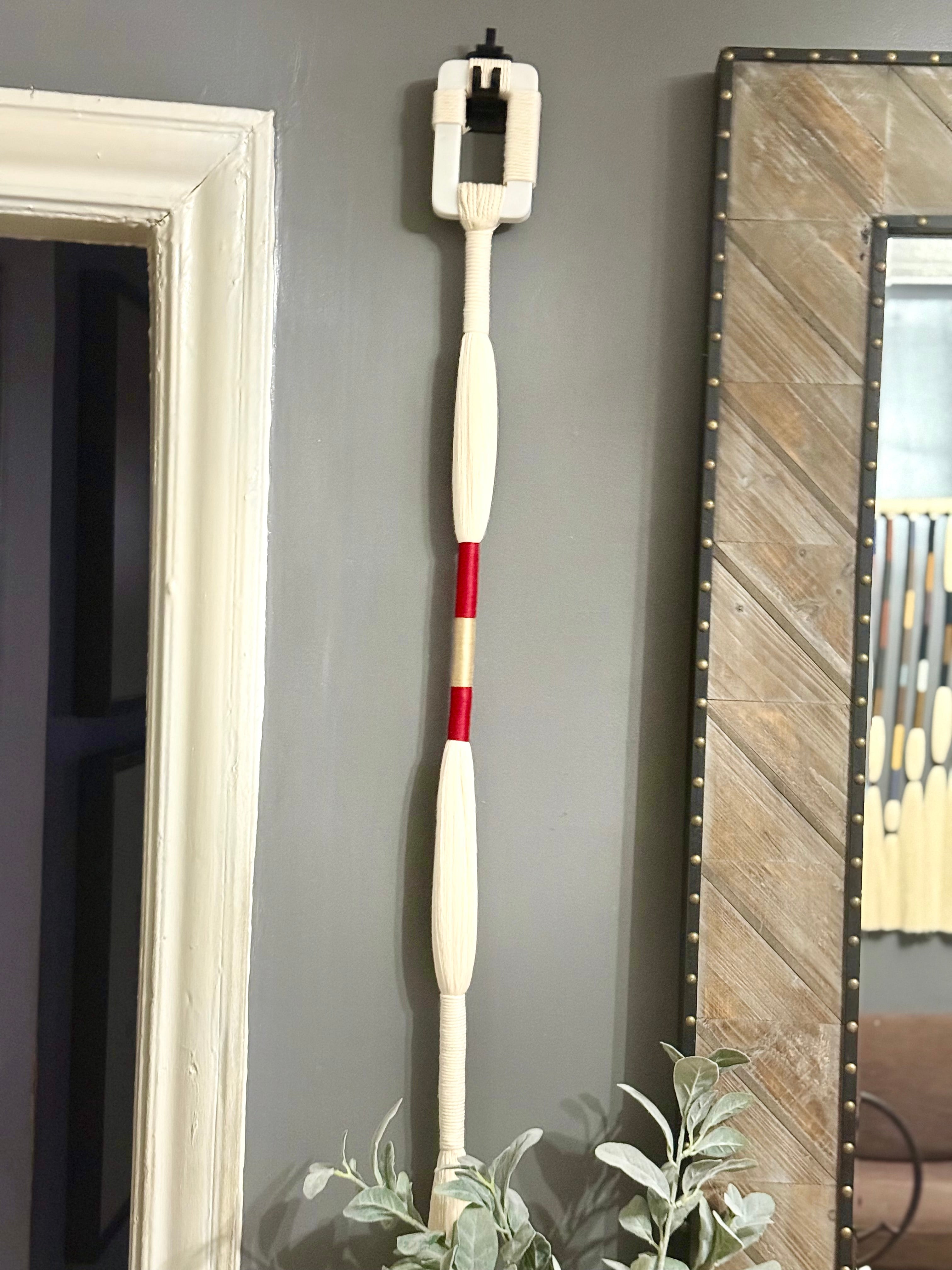 Modern Cream & Red Macrame’ Wall Wand